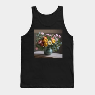 Ranunculus Flowers and Eucalyptus Leaves Still Life Painting Tank Top